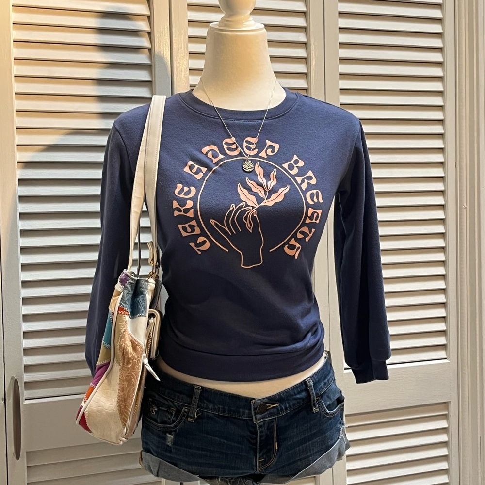 “Take a Deep Breath” Navy Blue Graphic Sweater